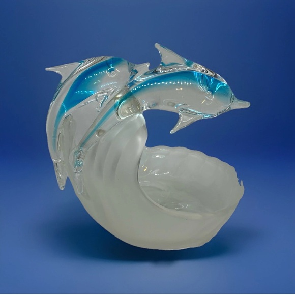 PartyLite Jump For Joy Glass Dolphins Tealight Candle Holder P8876 Retired Rare - Picture 2 of 7